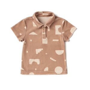 Omamimini Boys Terry Polo Shirt With Geo Print